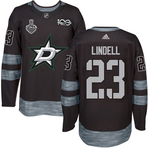 Men Adidas Dallas Stars #23 Esa Lindell Black 1917-2017 100th Anniversary 2020 Stanley Cup Final Stitched NHL Jersey->dallas stars->NHL Jersey